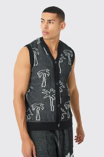 Men's Button Through Palm Ribbed Knit Vest - Black - S, Black