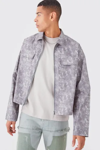 Men's Camo Boxy Zip Through Overshirt - Grey - L, Grey