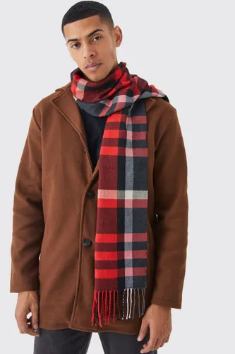 Men's Check Scarf - Red - One Size, Red