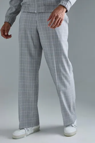 Men's Check Tailored Wide Leg Trousers - Grey - S, Grey