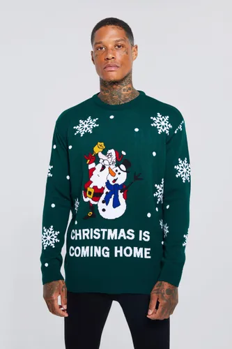 Men's Christmas Is Coming Home Football Christmas Jumper - Green - S, Green