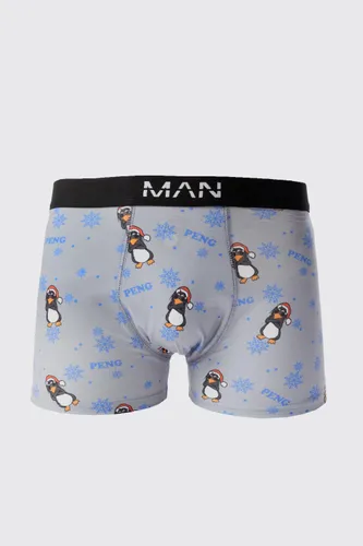 Men's Christmas Penguin Print Boxers - Grey - Xs, Grey