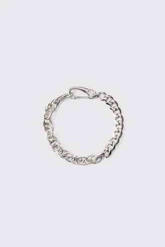 Men's Chunky Clasp Detail Brushed Metal Bracelet In Silver - Grey - One Size, Grey