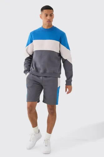Men's Colour Block Sweatshirt Short Tracksuit - Blue - S, Blue