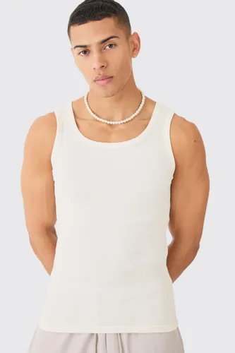Mens Cream Muscle Fit Ribbed Vest, Cream