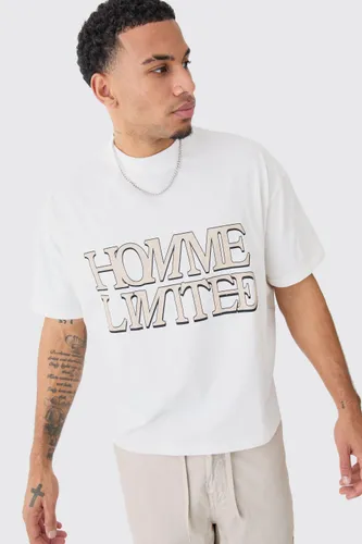 Mens Cream Oversized Boxy Extended Neck Homme Ltd T-shirt, Cream