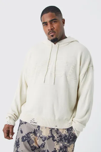 Mens Cream Plus Boxy 3d Ofcl Knitted Hoodie, Cream