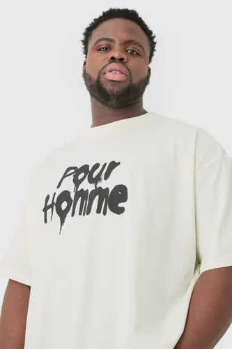 Mens Cream Plus Pour Homme Grafitti Oversized T-shirt, Cream