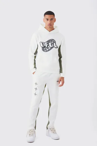 Mens Cream Slim Fit Ofcl Printed Contrast Gusset Tracksuit, Cream