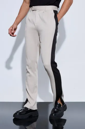 Mens Cream Tailored Sports Stripe Split Hem Trousers, Cream