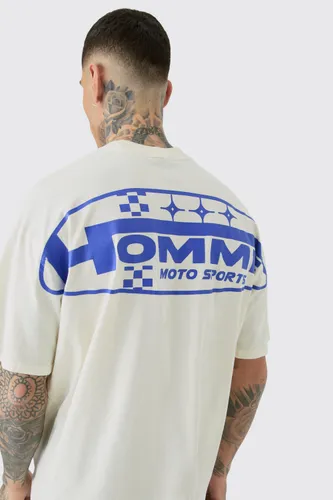 Mens Cream Tall Homme Moto Sports Back Print T-shirt In Ecru, Cream