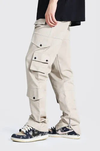 Mens Cream Tall Relaxed Fit Twill Cargo Trousers, Cream