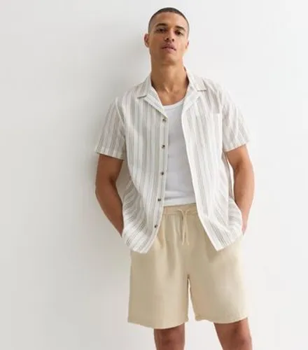 Men's Cream Textured Relaxed Fit Cotton Drawstring Shorts New Look