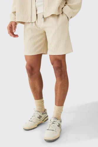 Mens Cream Textured Satin Elasticated Waist Shorts, Cream
