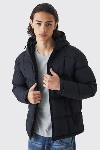 Men's Crinkle Nylon Quilted Puffer With Hood - Black - Xl, Black
