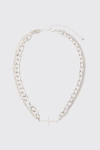 Men's Cross Pendant Chunky Chain Bracelet In Silver - Grey - One Size, Grey
