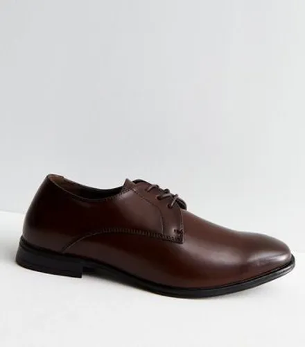 Men's Dark Brown Leather Derby Shoes New Look