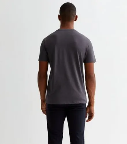 Men's Dark Grey Cotton Crew Neck Regular Fit T-Shirt New Look