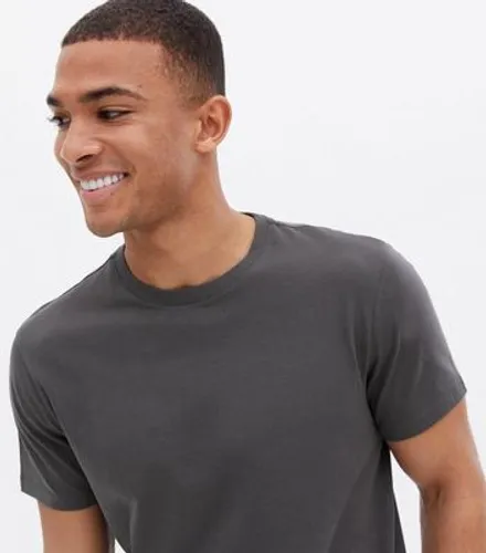 Men's Dark Grey Short Sleeve Long T-Shirt New Look