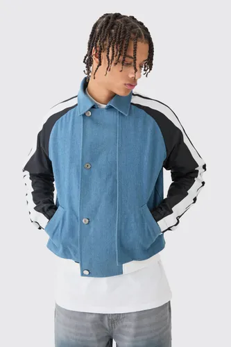 Men's Denim And Nylon Hybrid Layered Boxy Jacket With Tape Detail - Blue - S, Blue