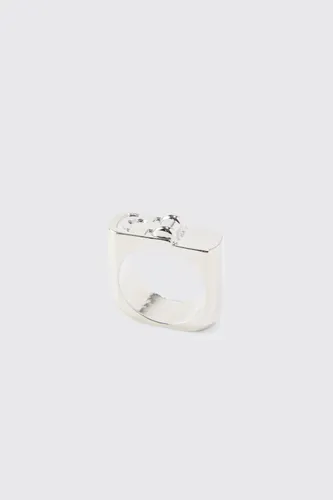 Men's Detailed Ring In Silver - Grey - S/M, Grey