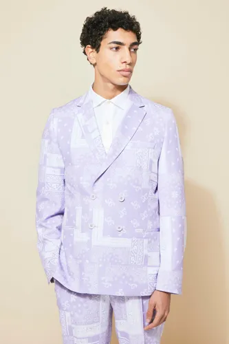 Men's Double Breasted Slim Bandana Suit Jacket - Purple - 38, Purple