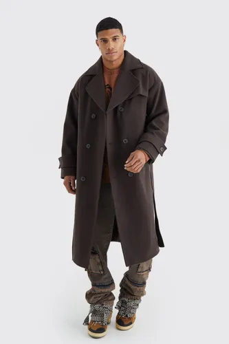 Men's Double Breasted Trench Overcoat In Chocolate - Brown - S, Brown