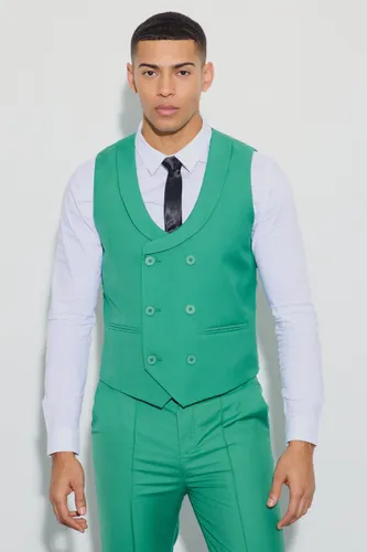Men's Double Breasted Waistcoat - Green - 34, Green