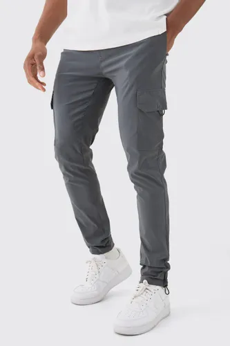 Men's Elastic Lightweight Stretch Skinny Cargo Trouser - Grey - S, Grey