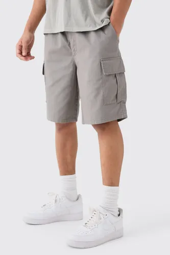 Men's Elastic Waist Grey Relaxed Fit Cargo Shorts - Xs, Grey