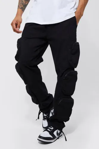 Men's Elastic Waist Relaxed 6 Zip Pocket Cargo Trousers - Black - Xs, Black