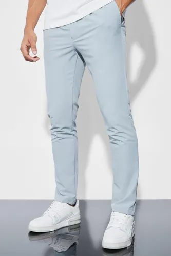 Men's Elasticated Skinny 4 Way Stretch Smart Trousers - Grey - S, Grey