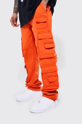 Men's Elasticated Waist Extreme Pocket Straight Fit Cargo Trousers - Orange - S, Orange