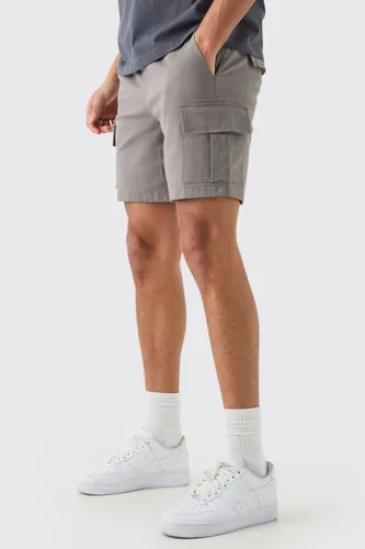 Mens Elasticated Waist Grey Slim Fit Cargo Shorts, Grey