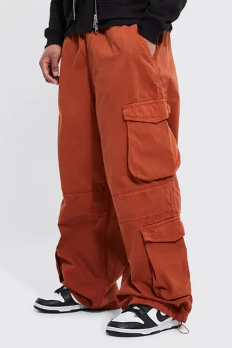 Men's Elasticated Waist Multi Pocket Parachute Trousers - Orange - S, Orange