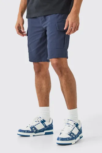 Mens Elasticated Waist Navy Relaxed Fit Cargo Shorts, Navy