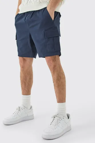 Mens Elasticated Waist Navy Slim Fit Cargo Shorts, Navy