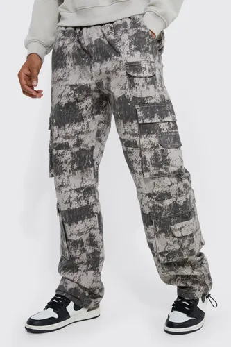 Men's Elasticated Waist Printed Multi Pocket Stacked Cargo Trousers - S, Multi