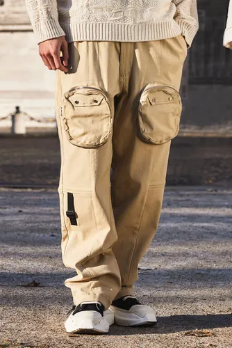 Men's Elasticated Waist Relaxed 3D Pocket Cargo Trouser - Beige - S, Beige