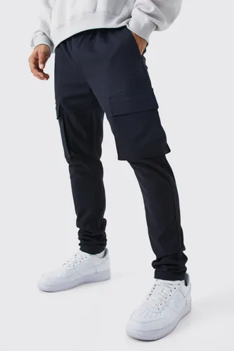 Men's Elasticated Waist Skinny Fit Cargo Trouser - Black - 32, Black