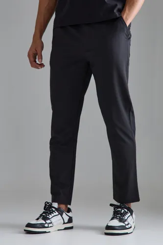 Men's Elasticated Waist Slim Fit Smart Trousers - Black - 28, Black
