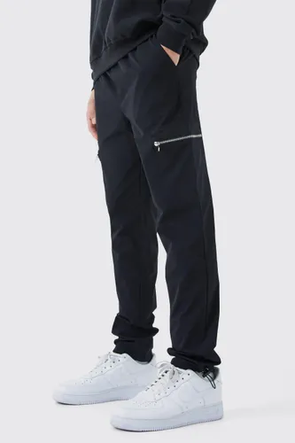 Men's Elasticated Waist Slim Technical Stretch Cargo Trouser - Black - S, Black