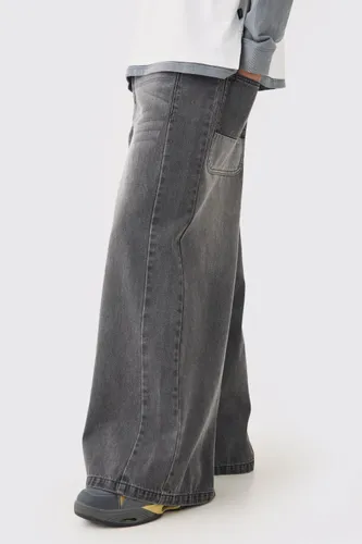 Men's Extreme Wide Fit Jeans In Washed Black - 32R, Black
