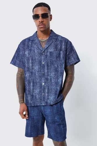 Men's Fabric Interest Denim Revere Shirt - Blue - S, Blue