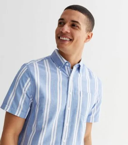 Men's Farah Bright Blue Stripe Short Sleeve Shirt New Look