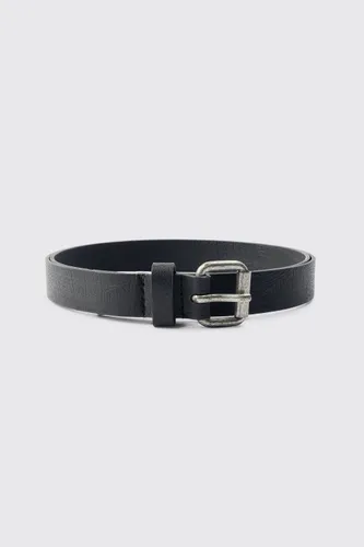 Men's Faux Leather Silver Buckle Belt - Black - L, Black