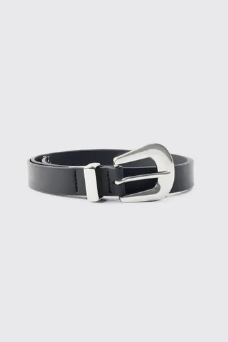 Men's Faux Leather Silver Buckle Belt - Black - L, Black