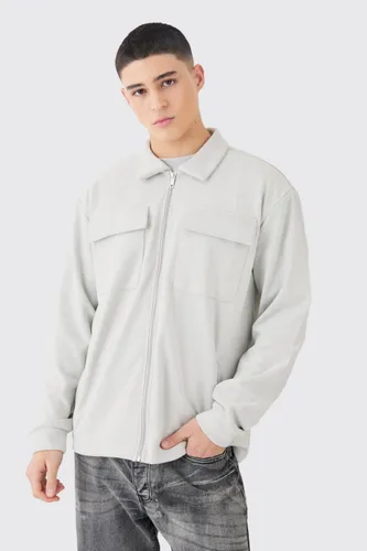 Men's Faux Suede Zip Smart Overshirt - Grey - L, Grey