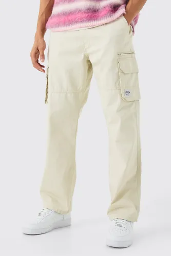 Men's Fixed Ripstop Cargo Zip Trouser With Woven Tab - Beige - 28, Beige