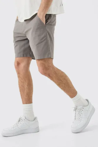 Mens Fixed Waist Grey Slim Fit Chino Shorts, Grey